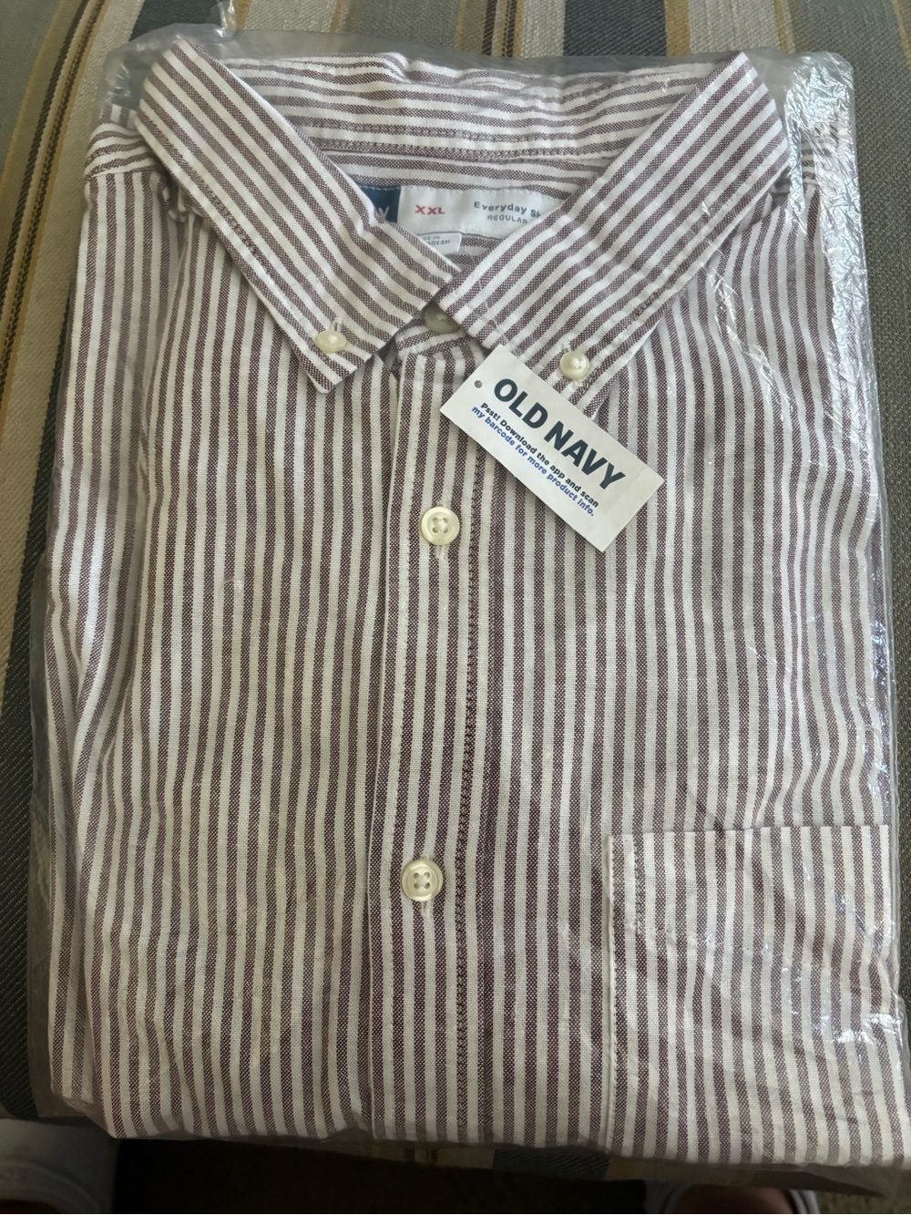 Old Navy Men's Striped Button-Down Shirt in maroon/wine and White